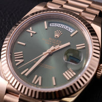 Thumbnail for Rolex Day-Date 40 Rose Gold Green Roman Dial - Fluted Bezel (Ref#228235) - WatchesOff5thWatch