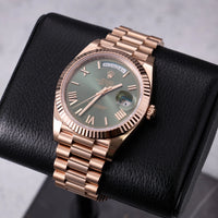 Thumbnail for Rolex Day-Date 40 Rose Gold Green Roman Dial - Fluted Bezel (Ref#228235) - WatchesOff5thWatch