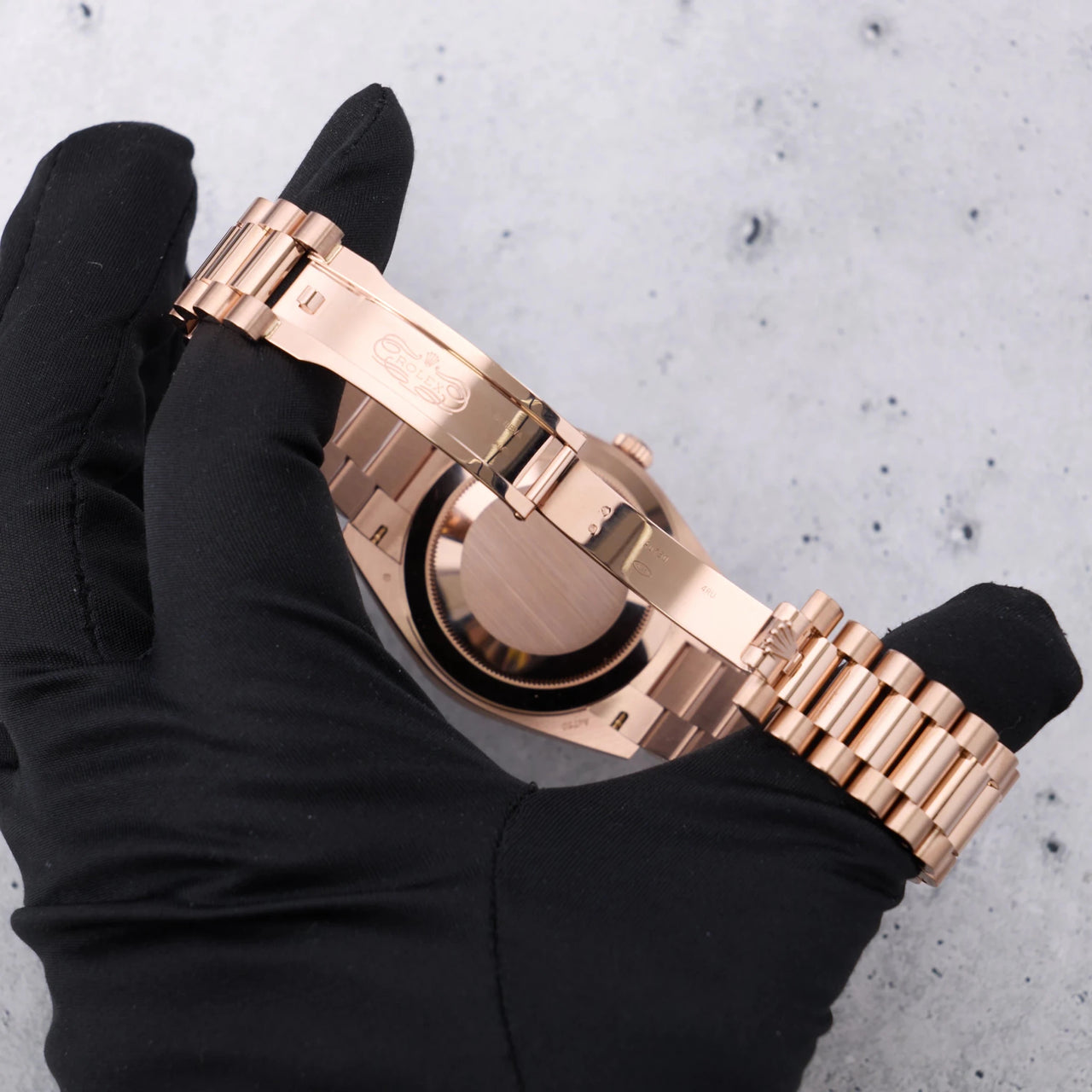 Rolex Day-Date 40 Rose Gold Green Roman Dial - Fluted Bezel (Ref#228235) - WatchesOff5thWatch