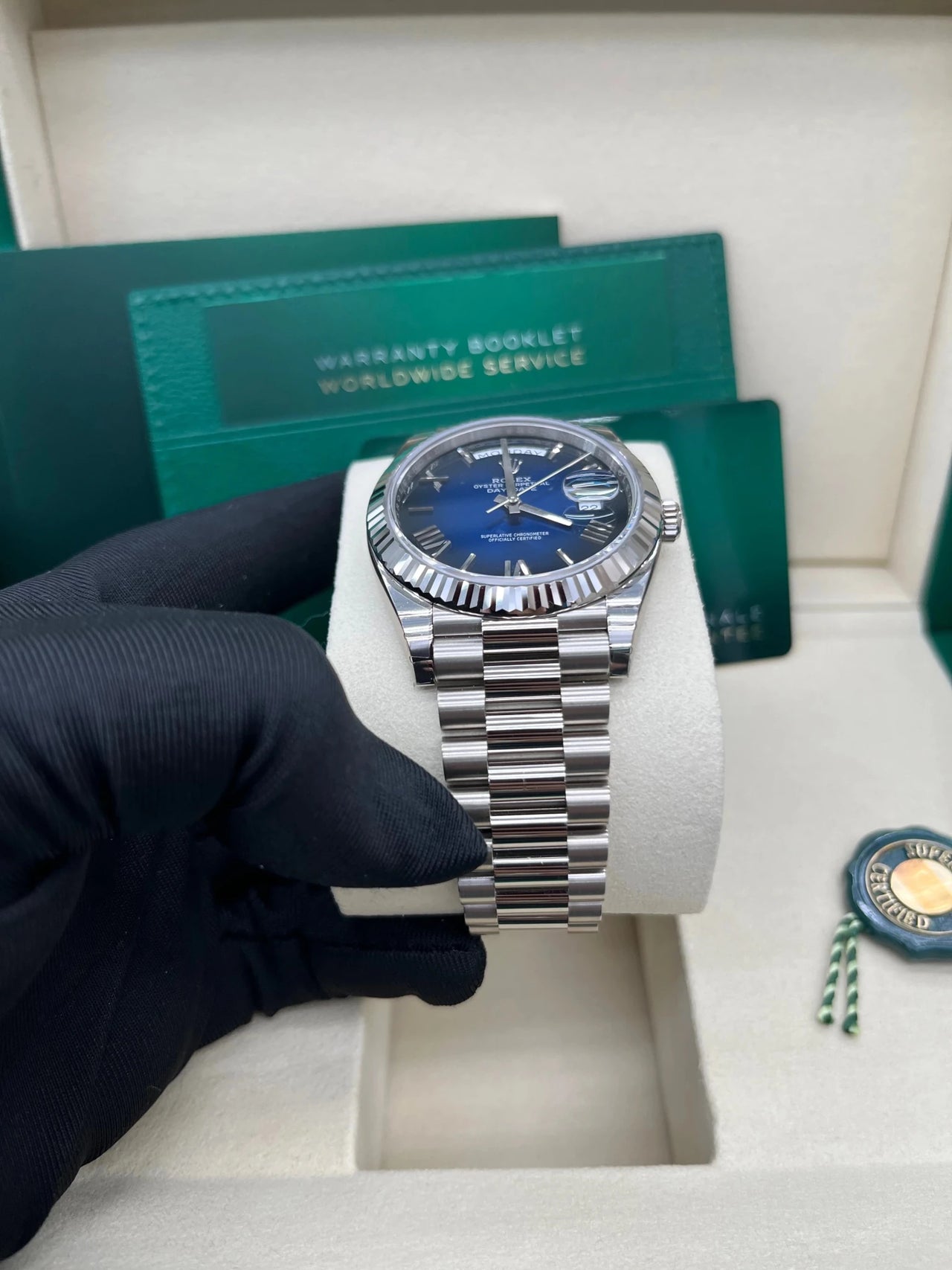 Rolex Day - Date 40 White Gold Blue Ombré Dial 228239 - WatchesOff5thWatch