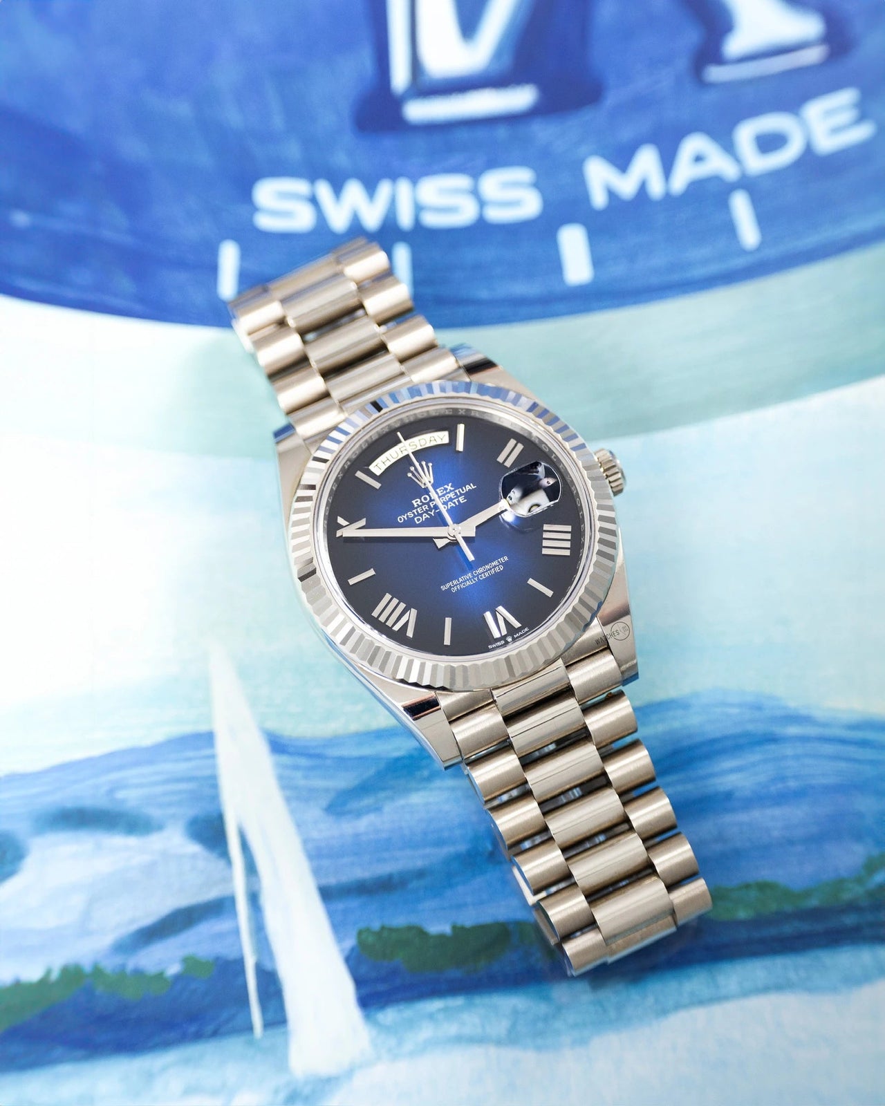 Rolex Day - Date 40 White Gold Blue Ombré Dial 228239 - WatchesOff5thWatch