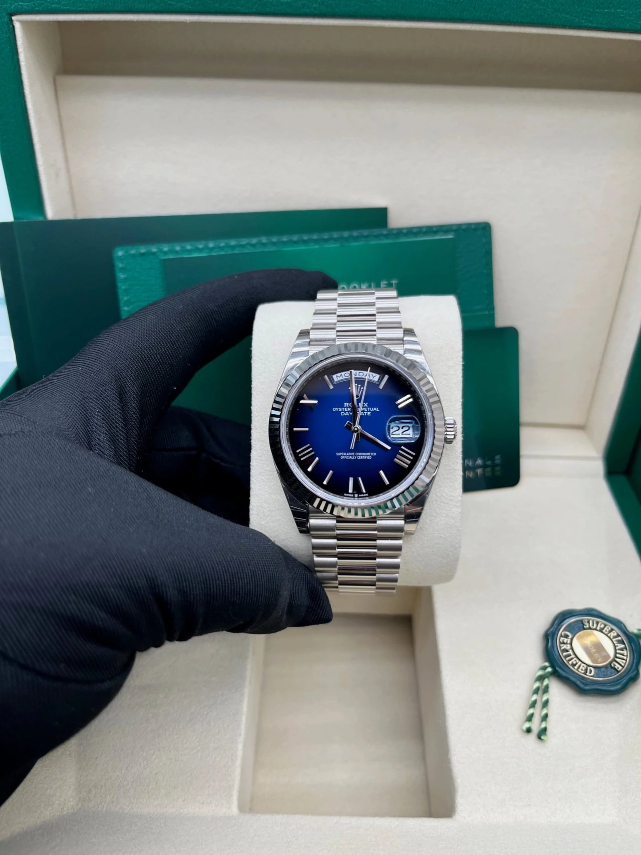 Rolex Day - Date 40 White Gold Blue Ombré Dial 228239 - WatchesOff5thWatch