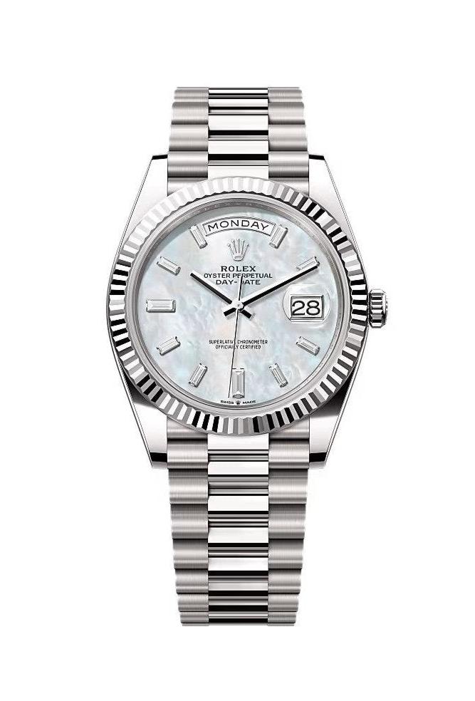 Rolex Day - Date 40 White Gold Mother of Pearl Diamond Dial 228239 - WatchesOff5thWatch