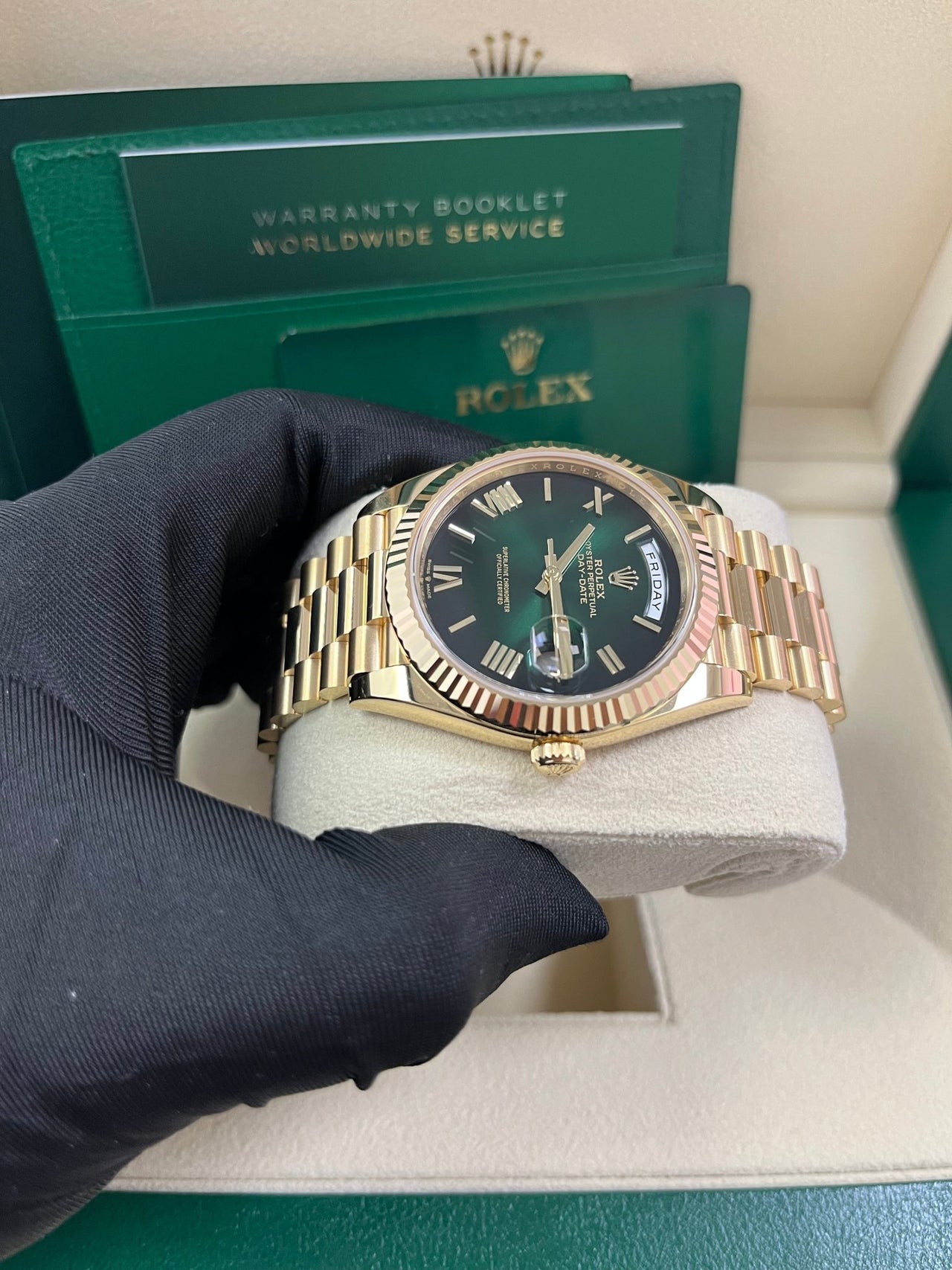 Rolex Day - Date 40mm Ombre Green Roman Dial New Release 228238 - WatchesOff5thWatch