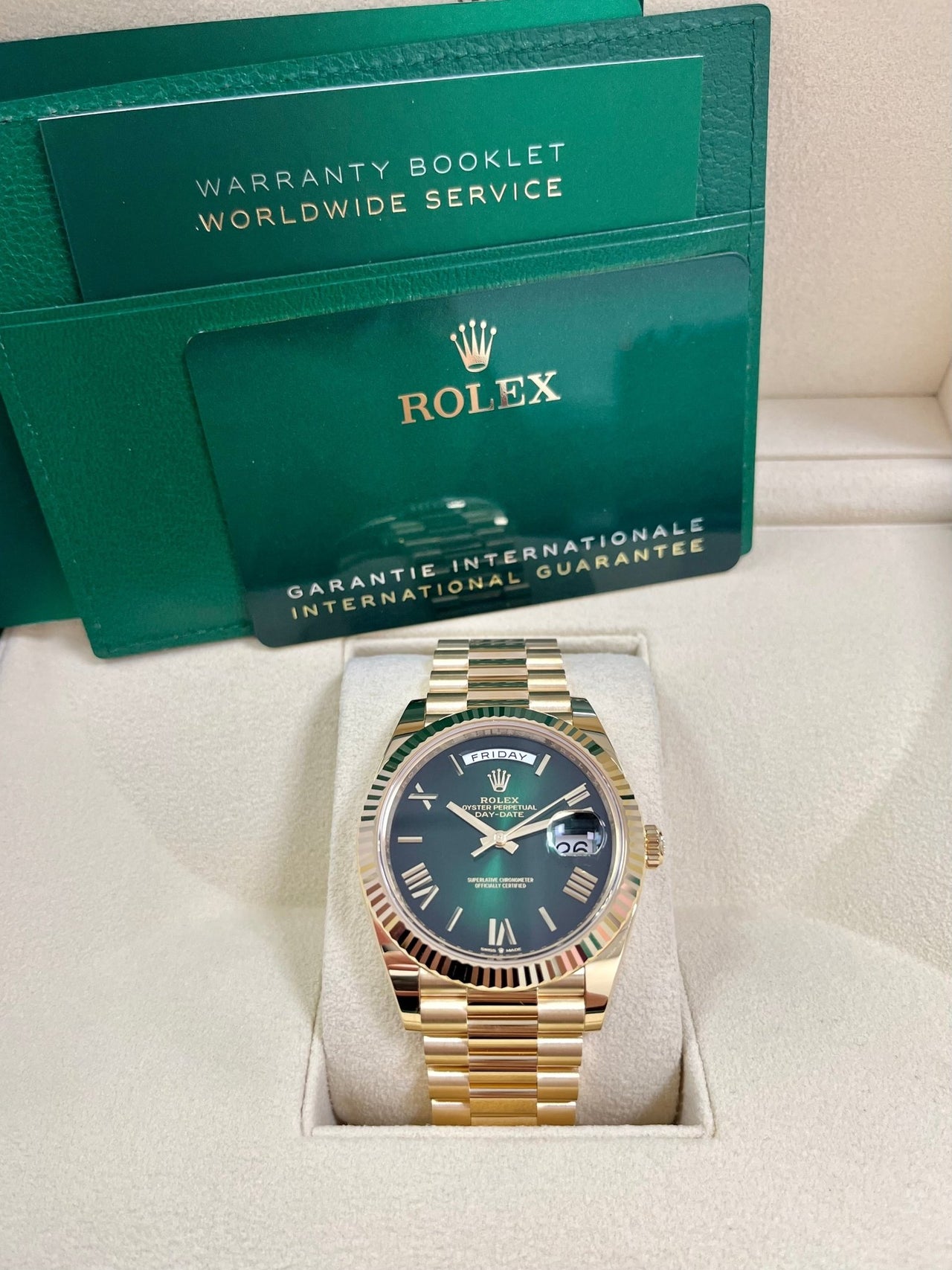 Rolex Day - Date 40mm Ombre Green Roman Dial New Release 228238 - WatchesOff5thWatch