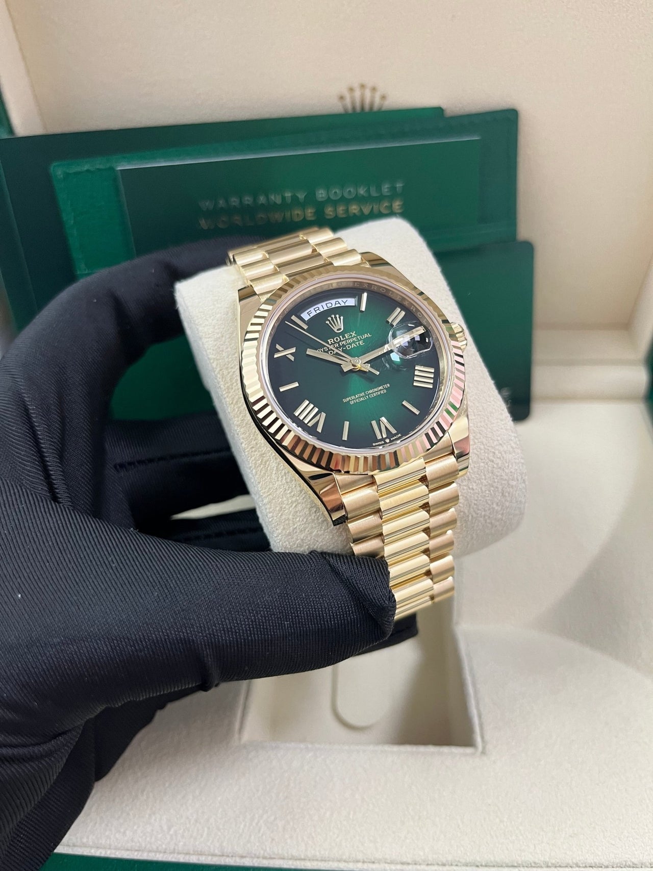 Rolex Day - Date 40mm Ombre Green Roman Dial New Release 228238 - WatchesOff5thWatch