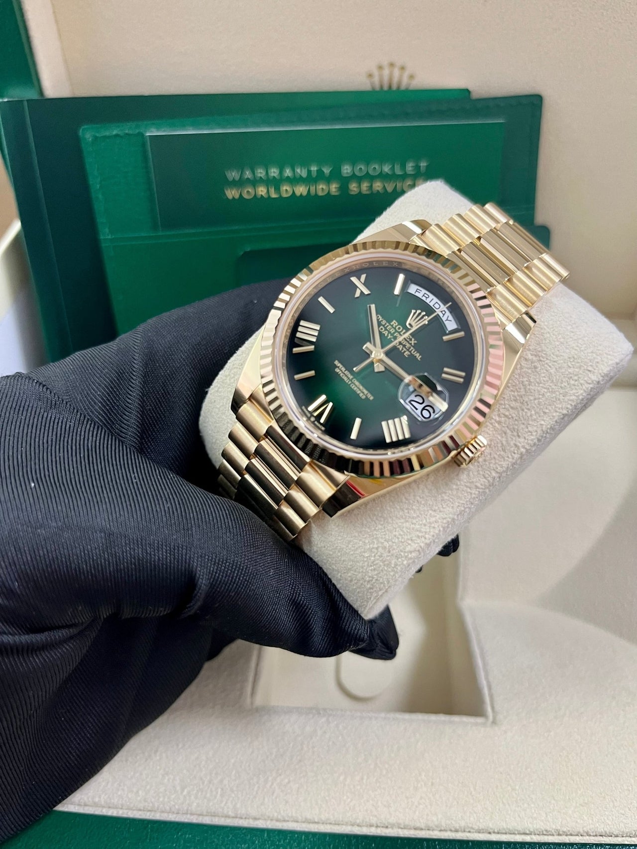 Rolex Day - Date 40mm Ombre Green Roman Dial New Release 228238 - WatchesOff5thWatch