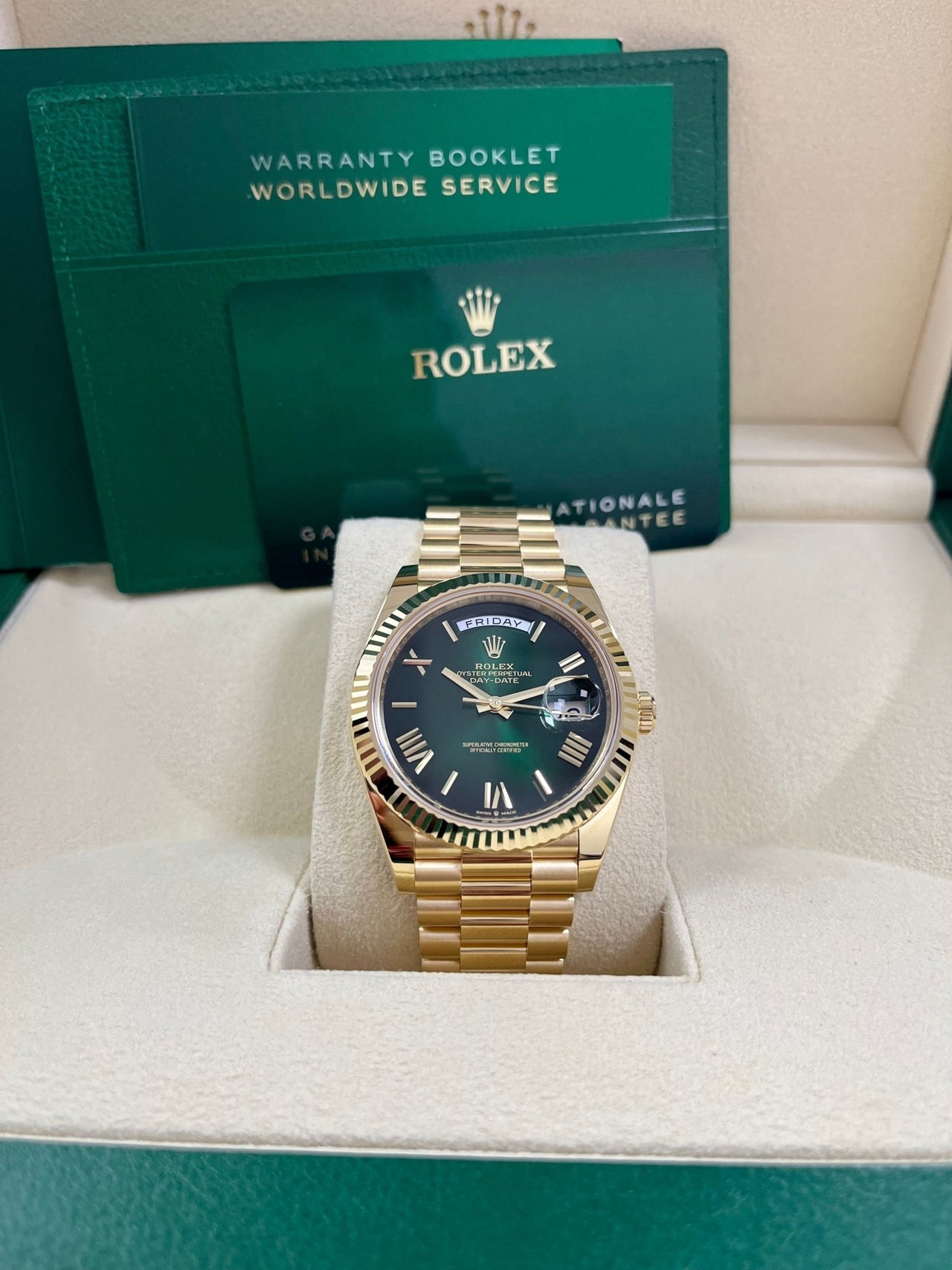 Rolex Day - Date 40mm Ombre Green Roman Dial New Release 228238 - WatchesOff5thWatch