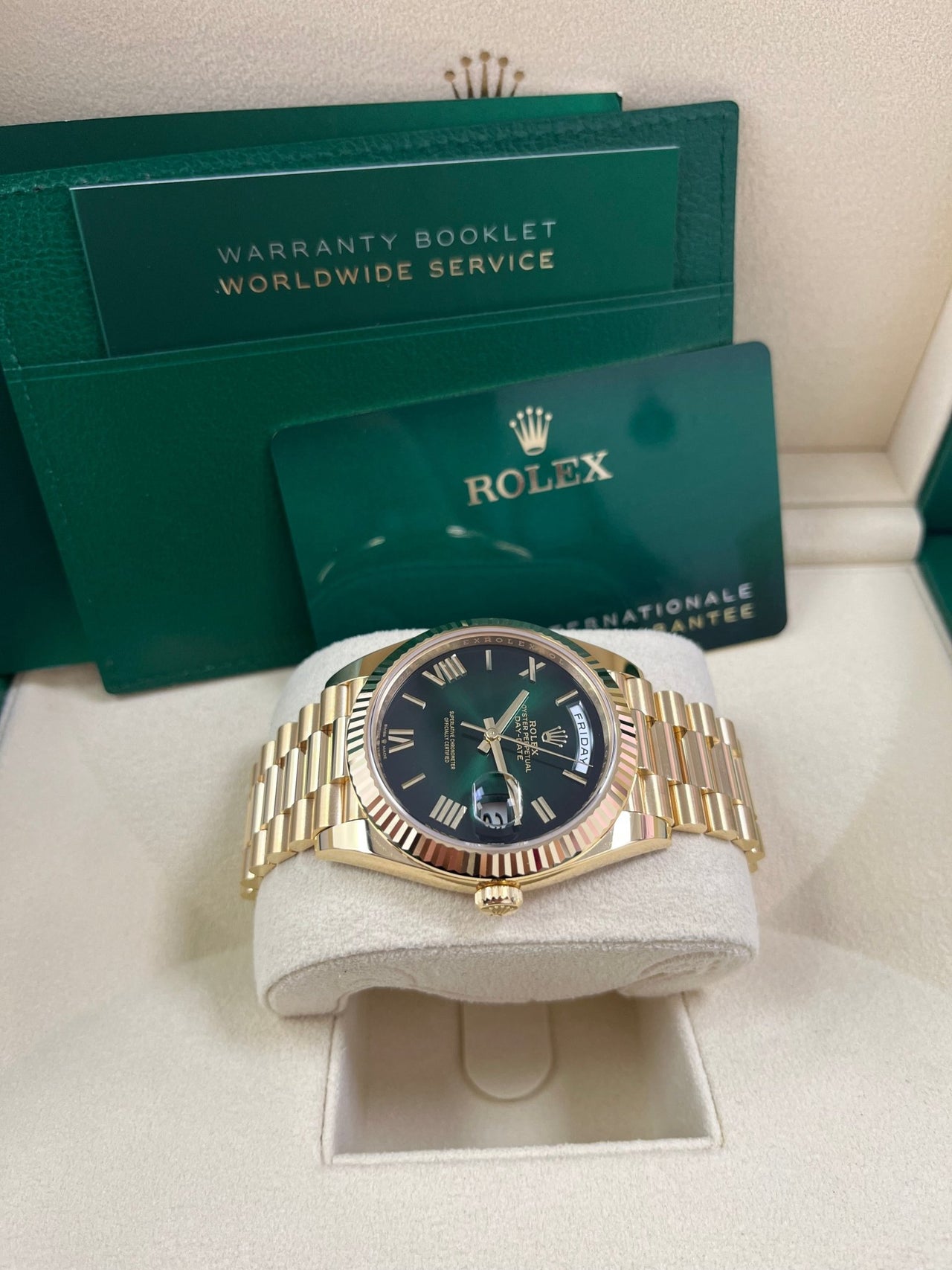 Rolex Day - Date 40mm Ombre Green Roman Dial New Release 228238 - WatchesOff5thWatch