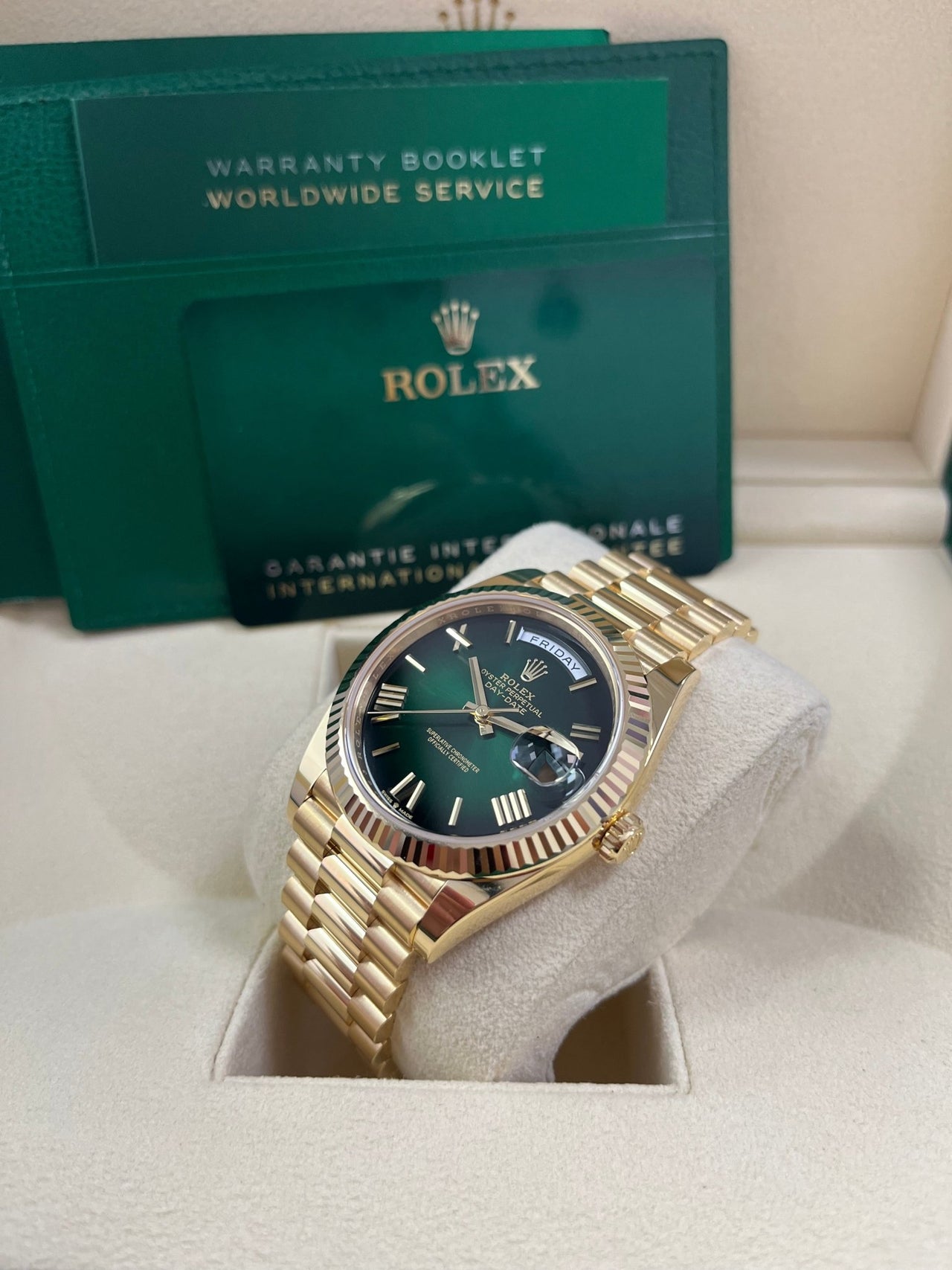 Rolex Day - Date 40mm Ombre Green Roman Dial New Release 228238 - WatchesOff5thWatch