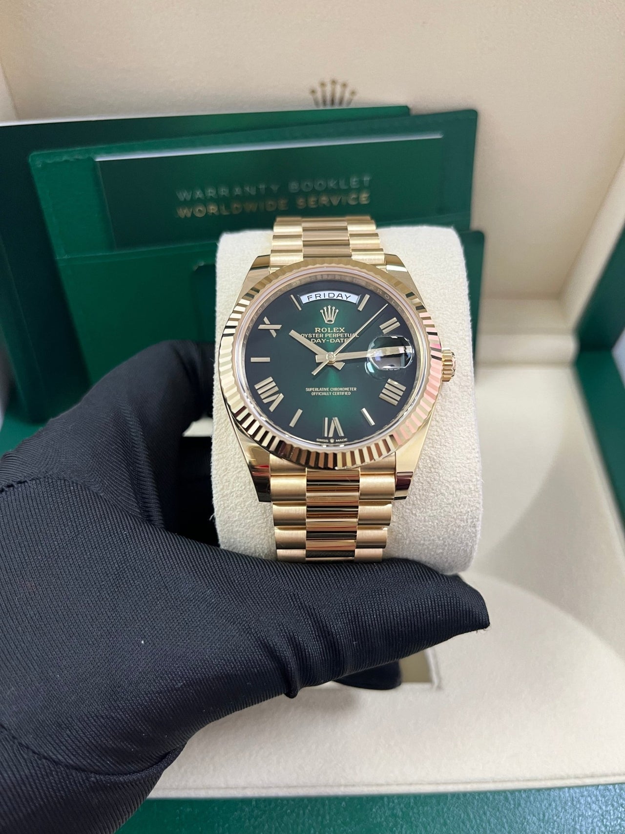 Rolex Day - Date 40mm Ombre Green Roman Dial New Release 228238 - WatchesOff5thWatch