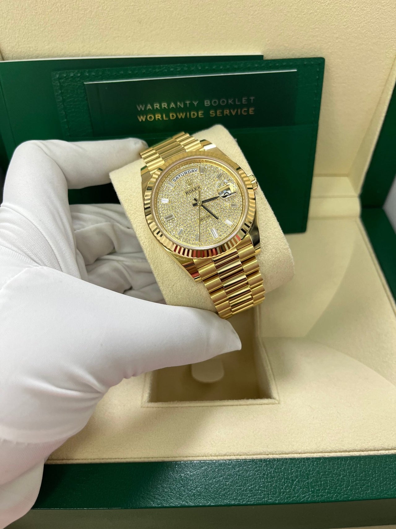 Rolex Day-Date 40mm Yellow Gold Pave Dial 228238 - WatchesOff5th