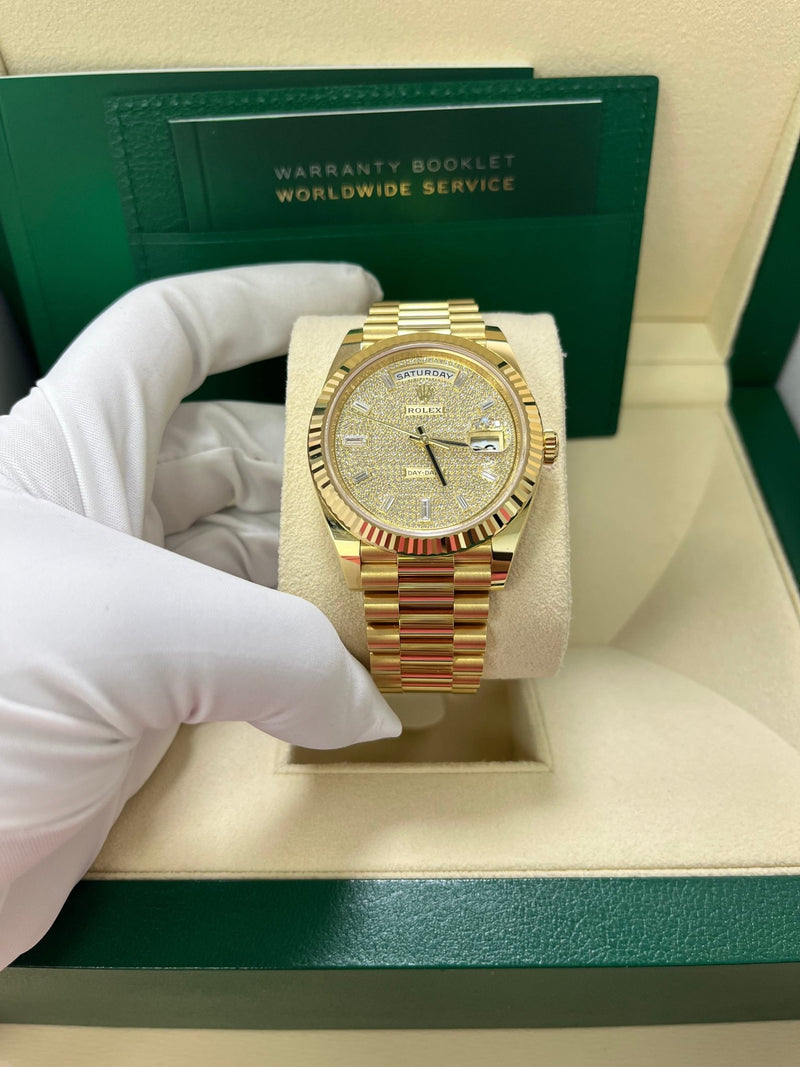 Rolex Day-Date 40mm Yellow Gold Pave Dial 228238 - WatchesOff5th