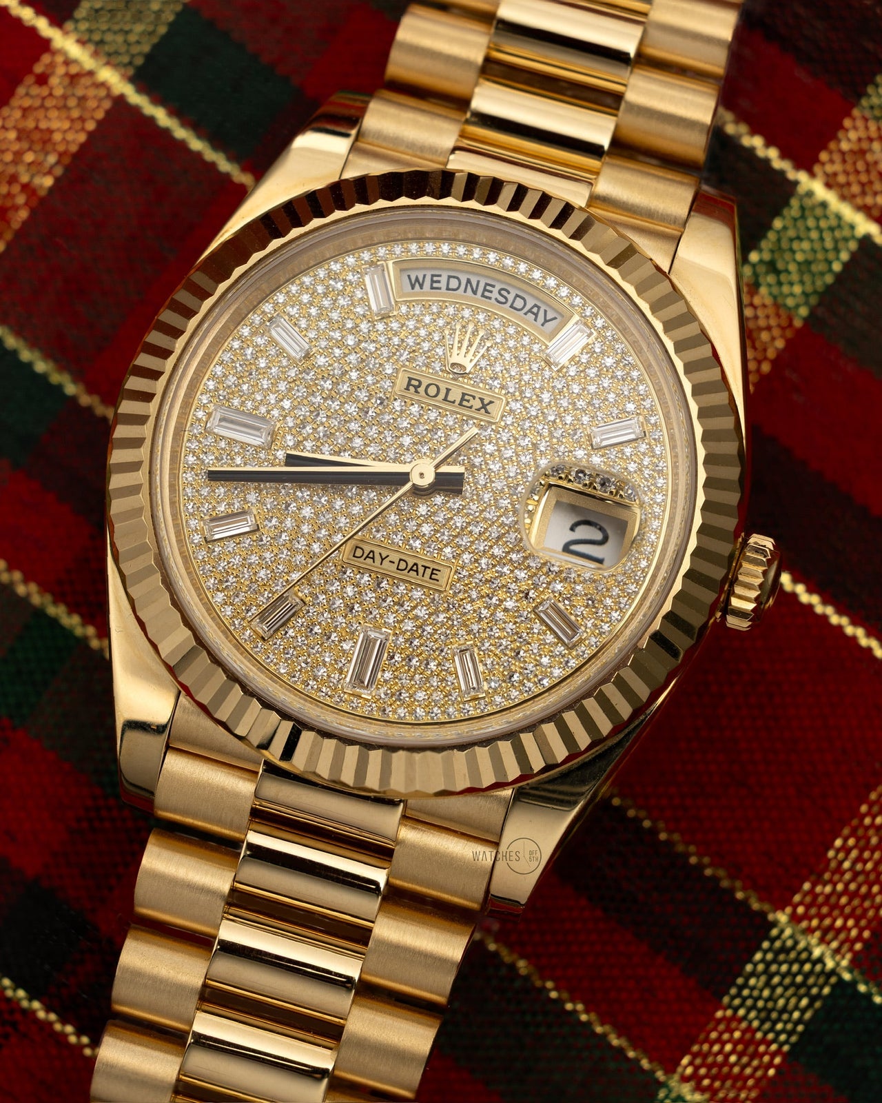 Rolex Day - Date 40mm Yellow Gold Pave Dial 228238 - WatchesOff5thWatch