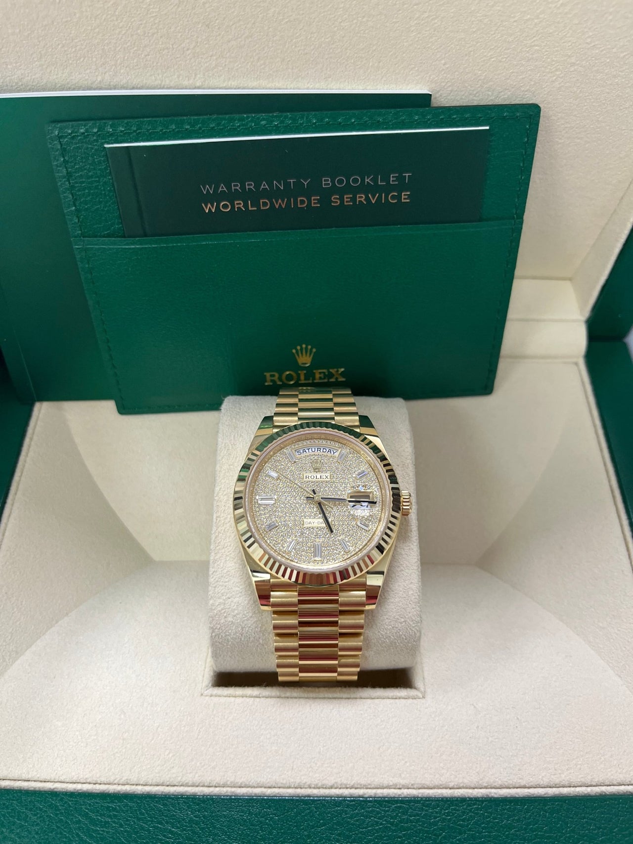 Rolex Day-Date 40mm Yellow Gold Pave Dial 228238 - WatchesOff5th