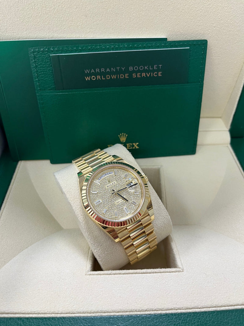 Rolex Day-Date 40mm Yellow Gold Pave Dial 228238 - WatchesOff5th