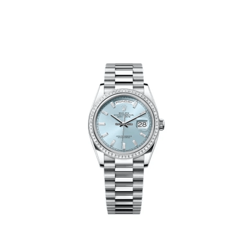 Rolex Day - Date Platinum Diamond Bezel Ice Blue Dial Presidential Bracelet 128396TBR - WatchesOff5th