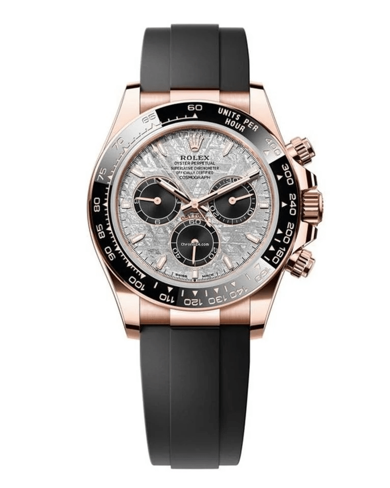 Rolex Cosmograph Daytona 126515LN in Everose gold with meteorite dial and black Cerachrom bezel on Oysterflex strap