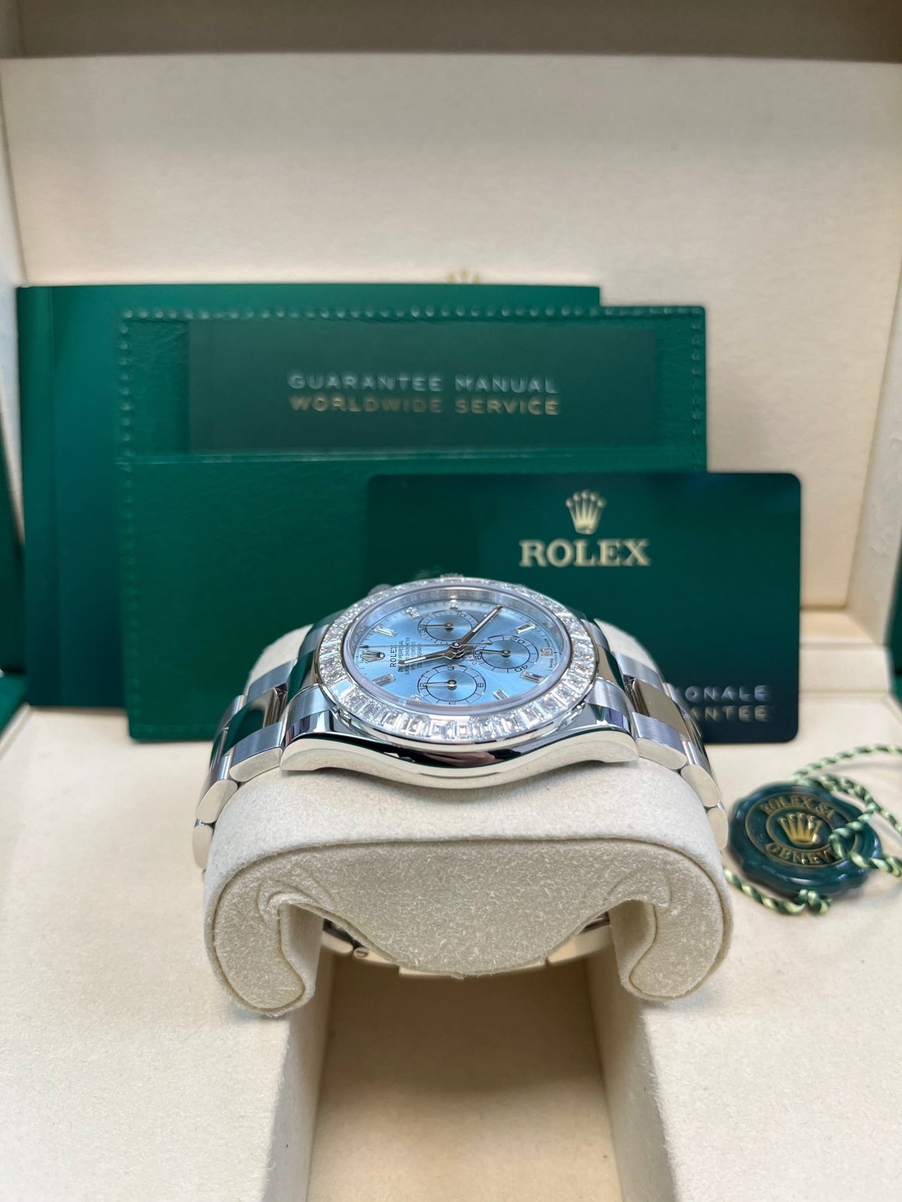 Rolex Daytona Platinum Diamond Bezel Ice Blue Dial 126576TBR - WatchesOff5thWatch