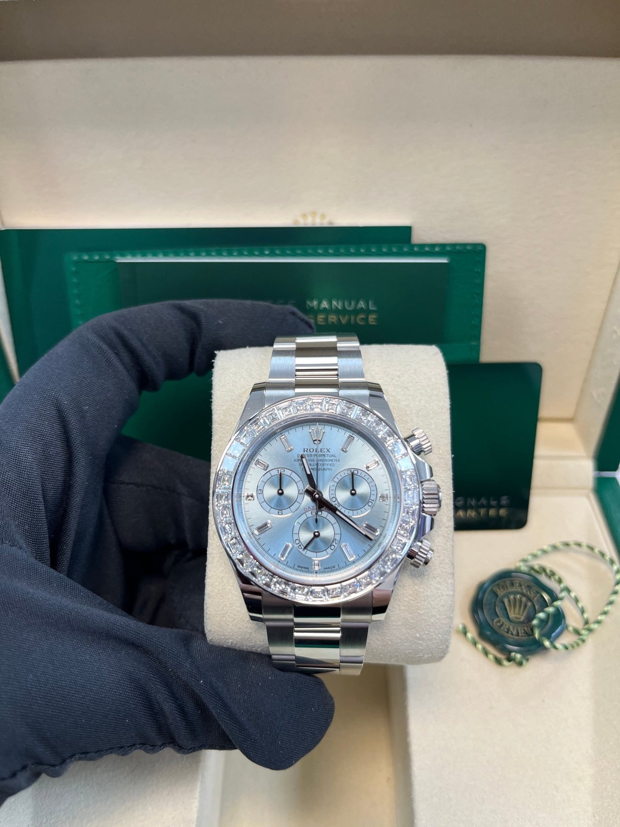 Rolex Daytona Platinum Diamond Bezel Ice Blue Dial 126576TBR - WatchesOff5thWatch