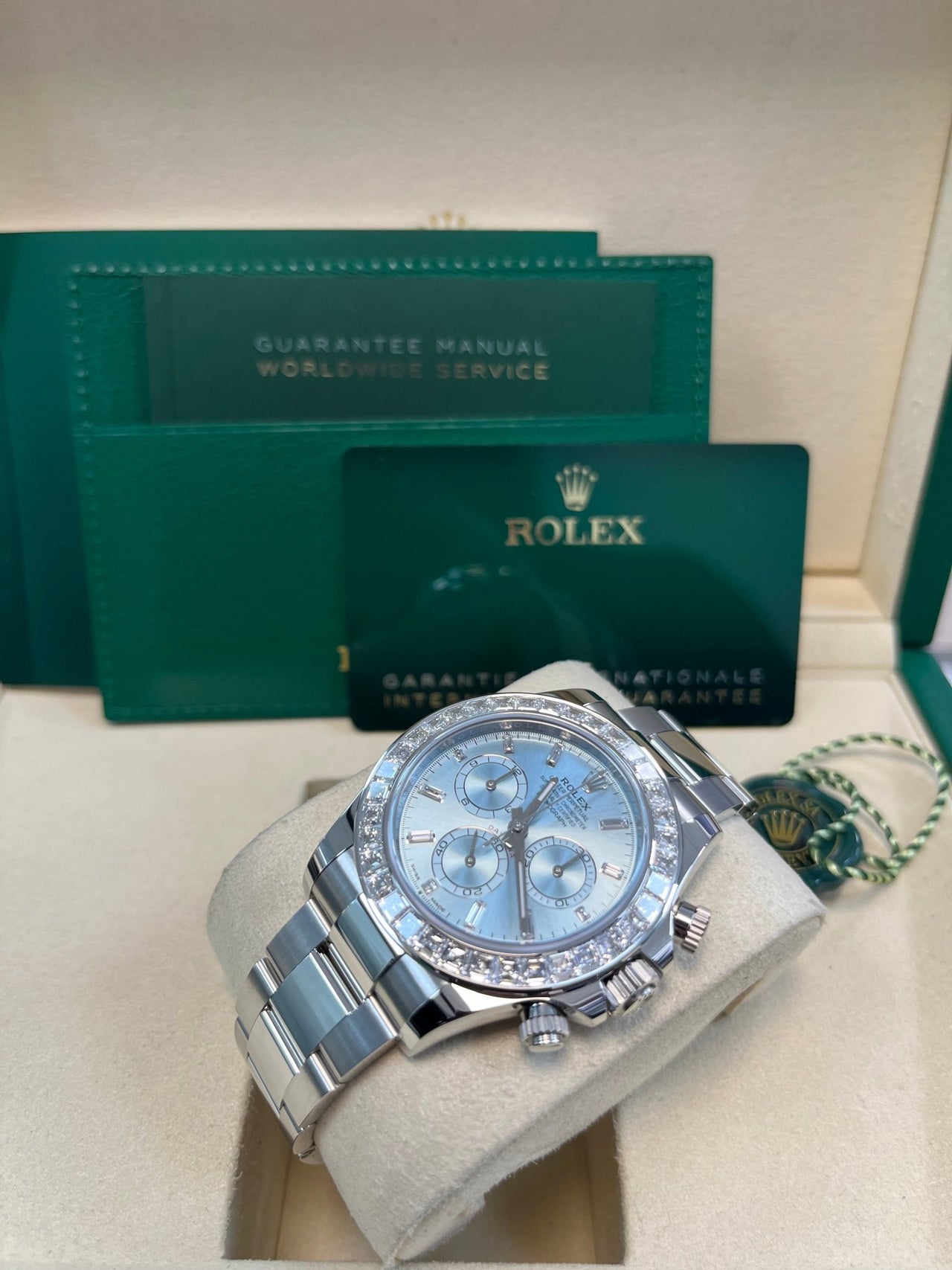 Rolex Daytona Platinum Diamond Bezel Ice Blue Dial 126576TBR - WatchesOff5thWatch
