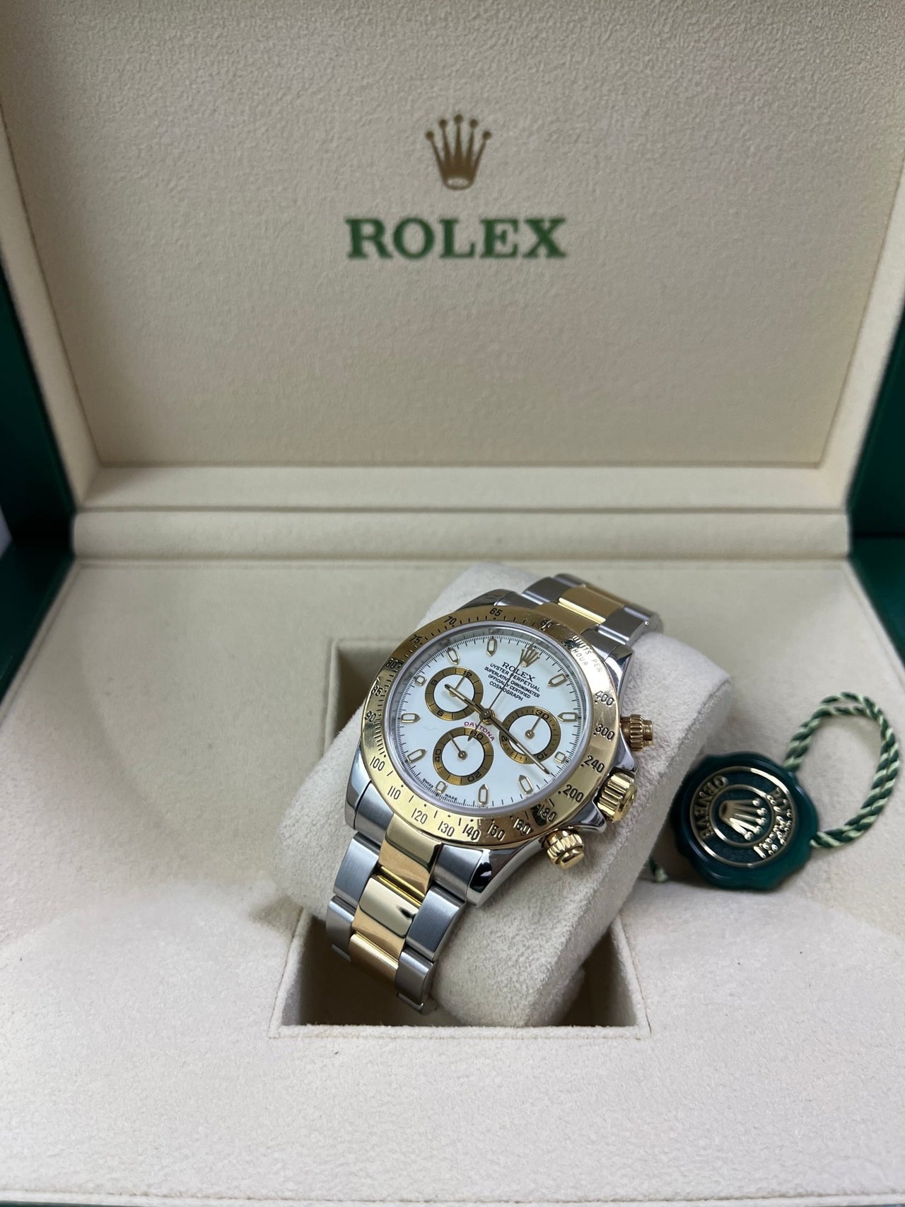 Rolex Daytona Stainless Steel and Yellow Gold White Dial 116523 - WatchesOff5thWatch