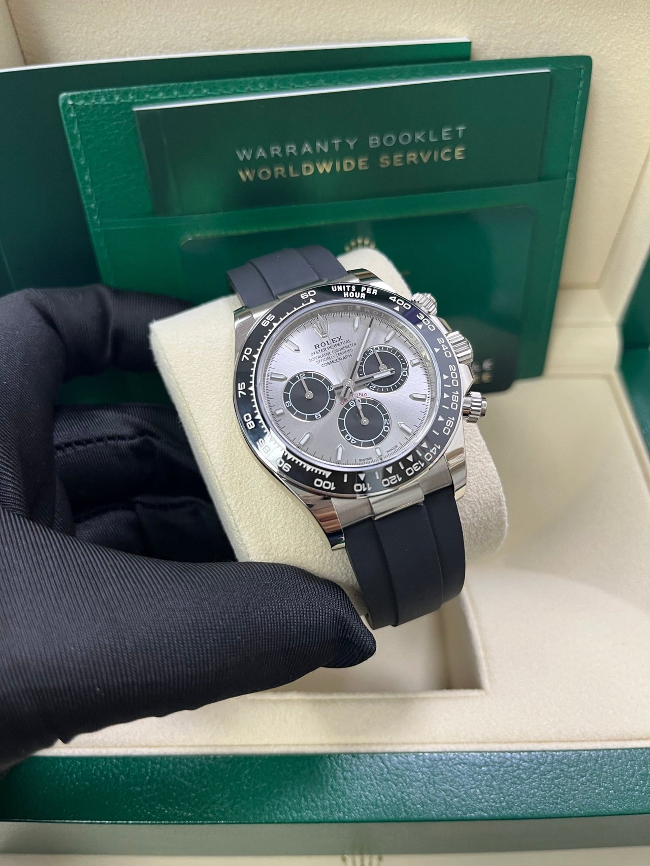 Rolex Daytona White Gold Cosmograph Daytona Silver And Black Index Dial - Oysterflex Strap 126519LN - WatchesOff5thWatch