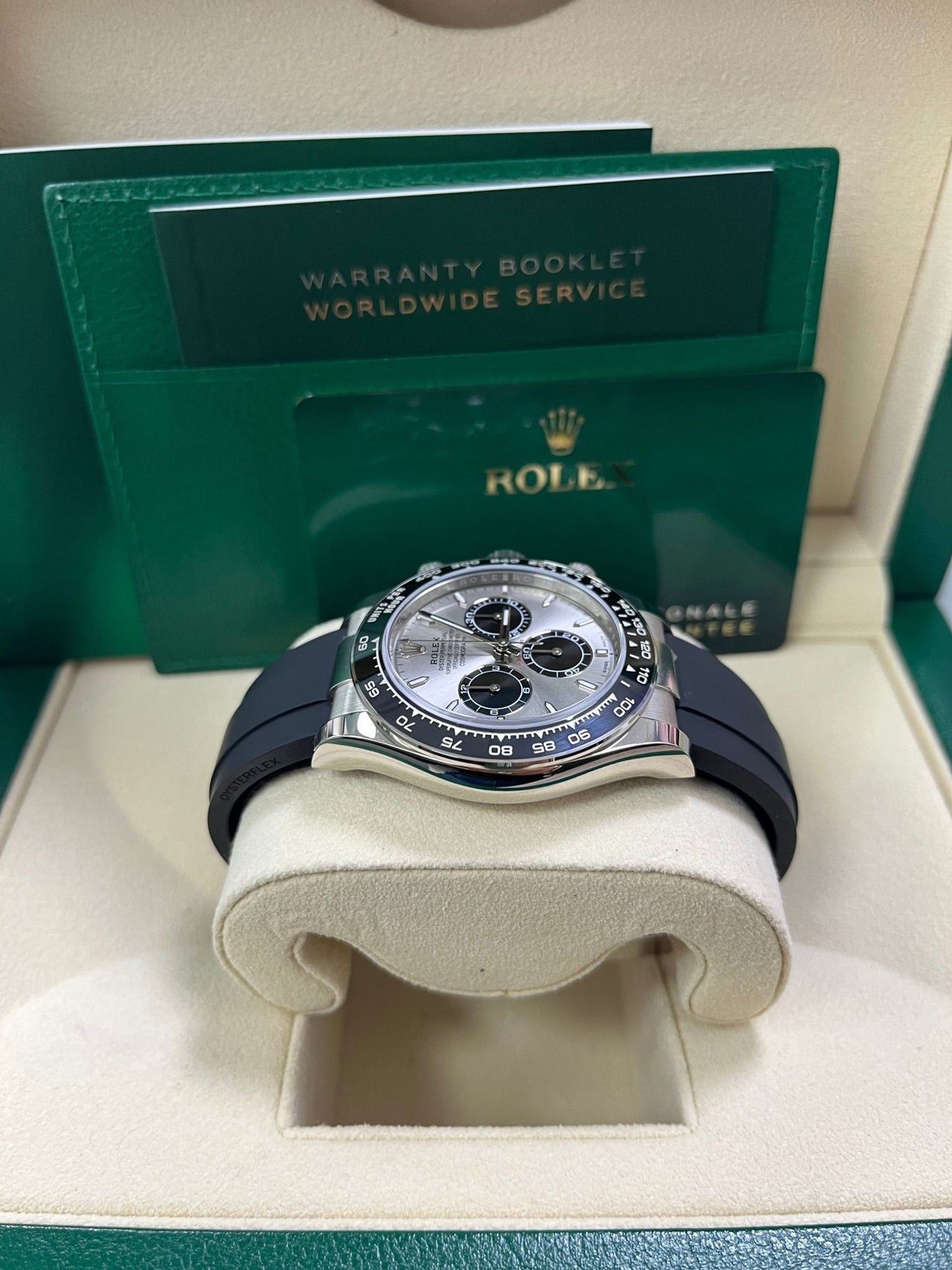 Rolex Daytona White Gold Cosmograph Daytona Silver And Black Index Dial - Oysterflex Strap 126519LN - WatchesOff5thWatch