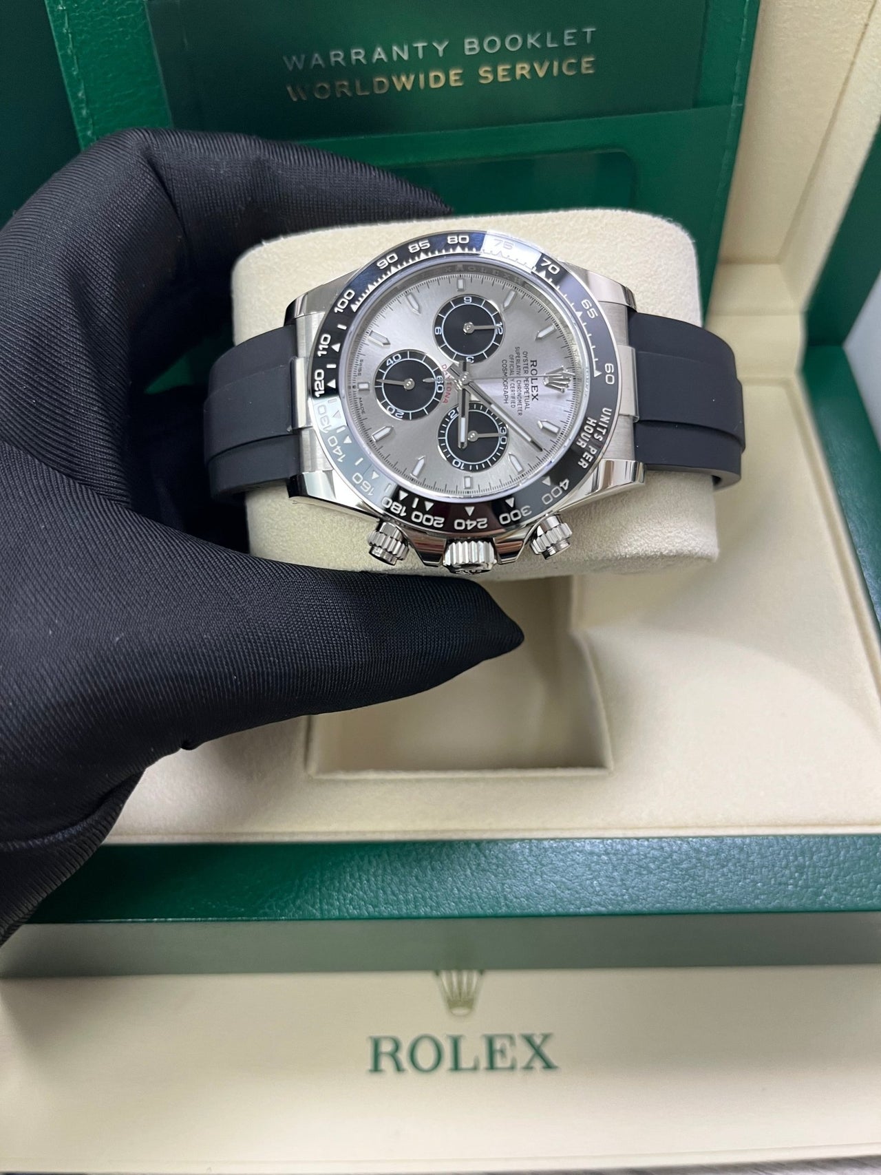 Rolex Daytona White Gold Cosmograph Daytona Silver And Black Index Dial - Oysterflex Strap 126519LN - WatchesOff5thWatch