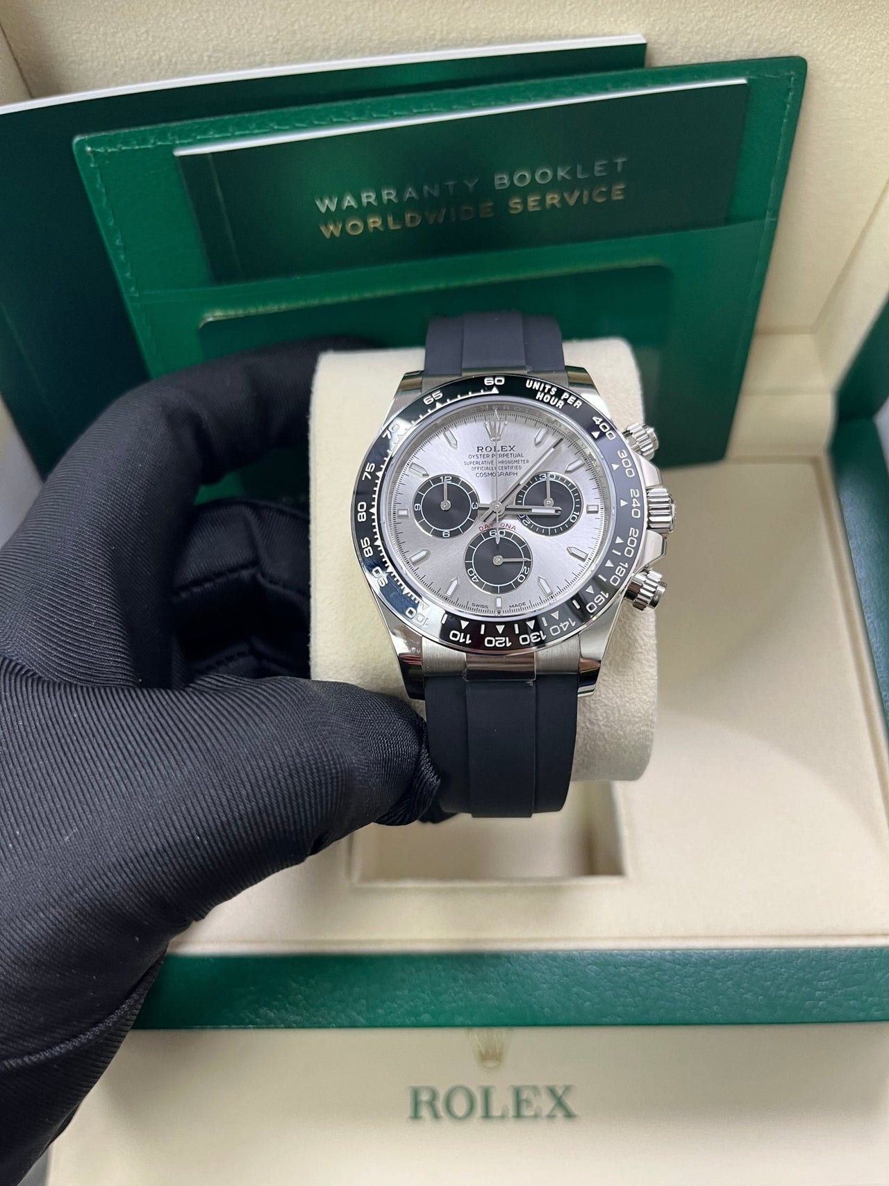 Rolex Daytona White Gold Cosmograph Daytona Silver And Black Index Dial - Oysterflex Strap 126519LN - WatchesOff5thWatch