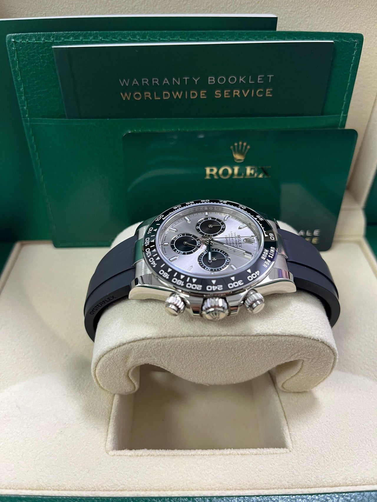 Rolex Daytona White Gold Cosmograph Daytona Silver And Black Index Dial - Oysterflex Strap 126519LN - WatchesOff5thWatch