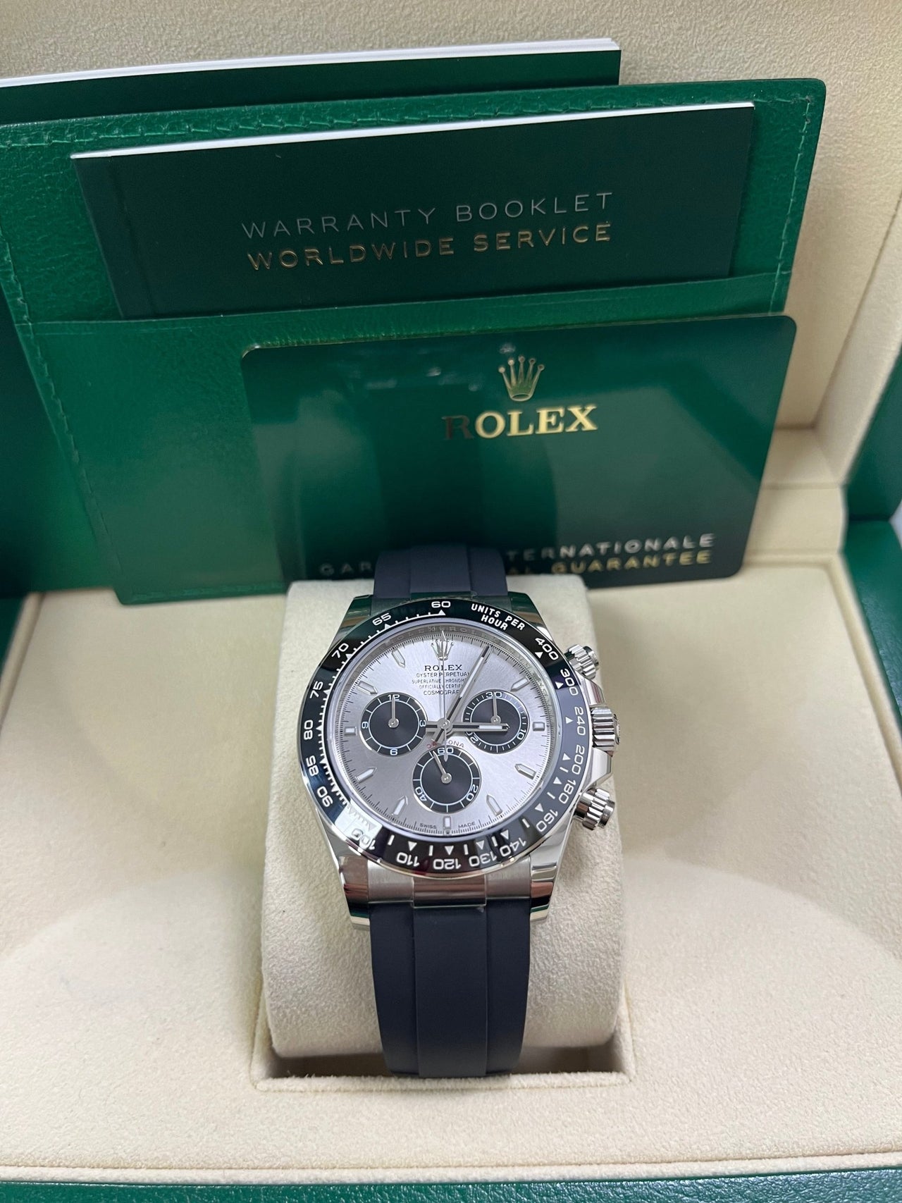 Rolex Daytona White Gold Cosmograph Daytona Silver And Black Index Dial - Oysterflex Strap 126519LN - WatchesOff5thWatch