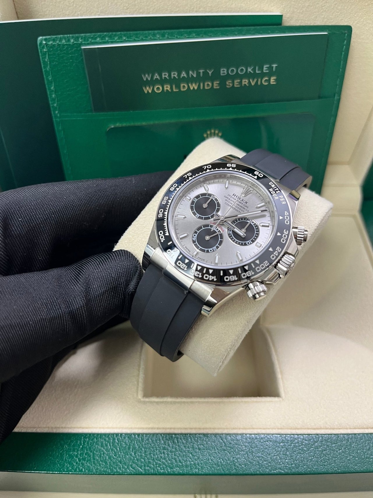 Rolex Daytona White Gold Cosmograph Daytona Silver And Black Index Dial - Oysterflex Strap 126519LN - WatchesOff5thWatch