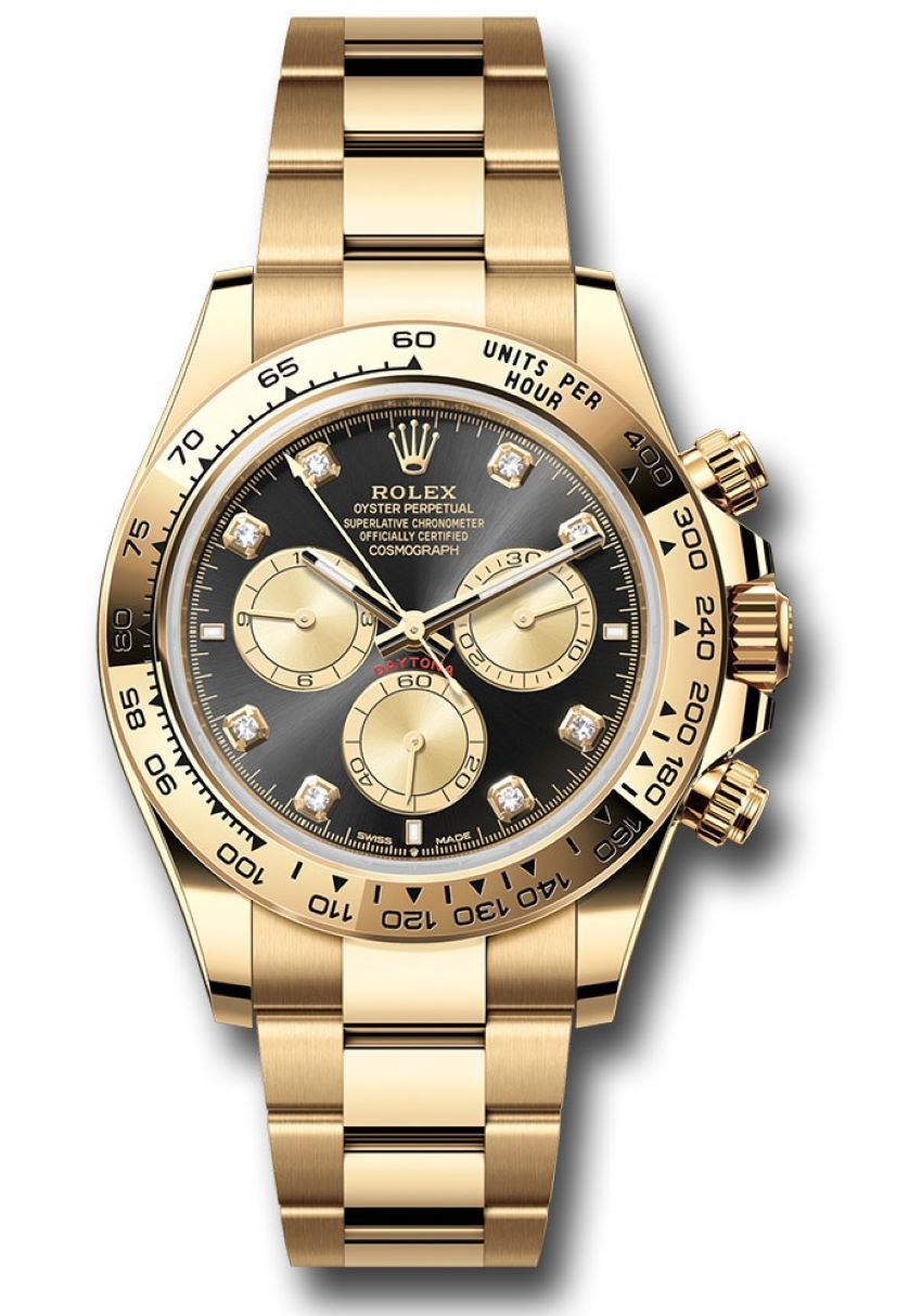 Rolex Daytona Yellow Gold Black And Golden Diamond Dial Oyster Bracelet 126508 - WatchesOff5thWatch