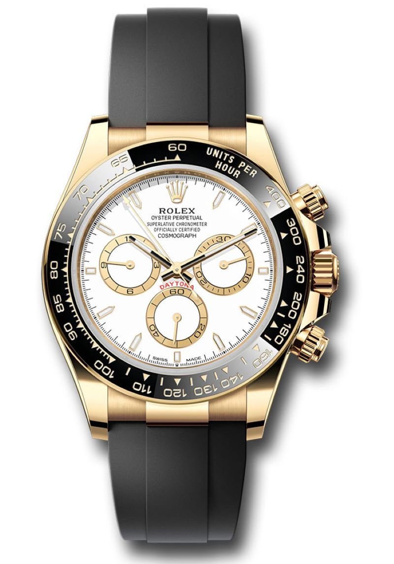 Rolex Daytona Yellow Gold Black Cerachrom Bezel White Index Dial Oysterflex Strap 126518ln - WatchesOff5thWatch