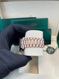 Thumbnail for Rolex Everose Gold Day - Date 36 Watch - Fluted Bezel - Eisenkiesel Diamond Dial - President Bracelet (Ref  128235) - WatchesOff5thWatch