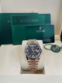 Thumbnail for Rolex Everose Gold Day - Date 36 Watch - Fluted Bezel - Eisenkiesel Diamond Dial - President Bracelet (Ref  128235) - WatchesOff5thWatch