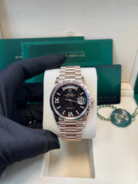 Thumbnail for Rolex Everose Gold Day - Date 36 Watch - Fluted Bezel - Eisenkiesel Diamond Dial - President Bracelet (Ref  128235) - WatchesOff5thWatch