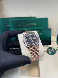 Thumbnail for Rolex Everose Gold Day - Date 36 Watch - Fluted Bezel - Eisenkiesel Diamond Dial - President Bracelet (Ref  128235) - WatchesOff5thWatch