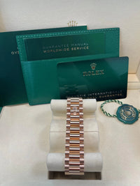 Thumbnail for Rolex Everose Gold Day - Date 36 Watch - Fluted Bezel - Eisenkiesel Diamond Dial - President Bracelet (Ref  128235) - WatchesOff5thWatch