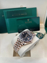 Thumbnail for Rolex Everose Gold Day - Date 36 Watch - Fluted Bezel - Eisenkiesel Diamond Dial - President Bracelet (Ref  128235) - WatchesOff5thWatch