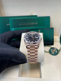 Thumbnail for Rolex Everose Gold Day - Date 36 Watch - Fluted Bezel - Eisenkiesel Diamond Dial - President Bracelet (Ref  128235) - WatchesOff5thWatch