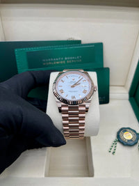 Thumbnail for Rolex Everose Gold Day - Date 40 Watch Fluted Bezel White Bevelled Roman Dial 228235 - WatchesOff5th