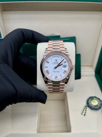 Thumbnail for Rolex Everose Gold Day - Date 40 Watch Fluted Bezel White Bevelled Roman Dial 228235 - WatchesOff5th