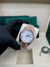 Thumbnail for Rolex Everose Gold Day - Date 40 Watch Fluted Bezel White Bevelled Roman Dial 228235 - WatchesOff5th