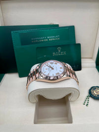 Thumbnail for Rolex Everose Gold Day - Date 40 Watch Fluted Bezel White Bevelled Roman Dial 228235 - WatchesOff5th