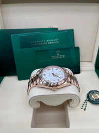Thumbnail for Rolex Everose Gold Day - Date 40 Watch Fluted Bezel White Bevelled Roman Dial 228235 - WatchesOff5th