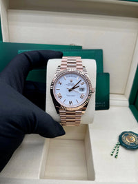 Thumbnail for Rolex Everose Gold Day - Date 40 Watch Fluted Bezel White Bevelled Roman Dial 228235 - WatchesOff5th