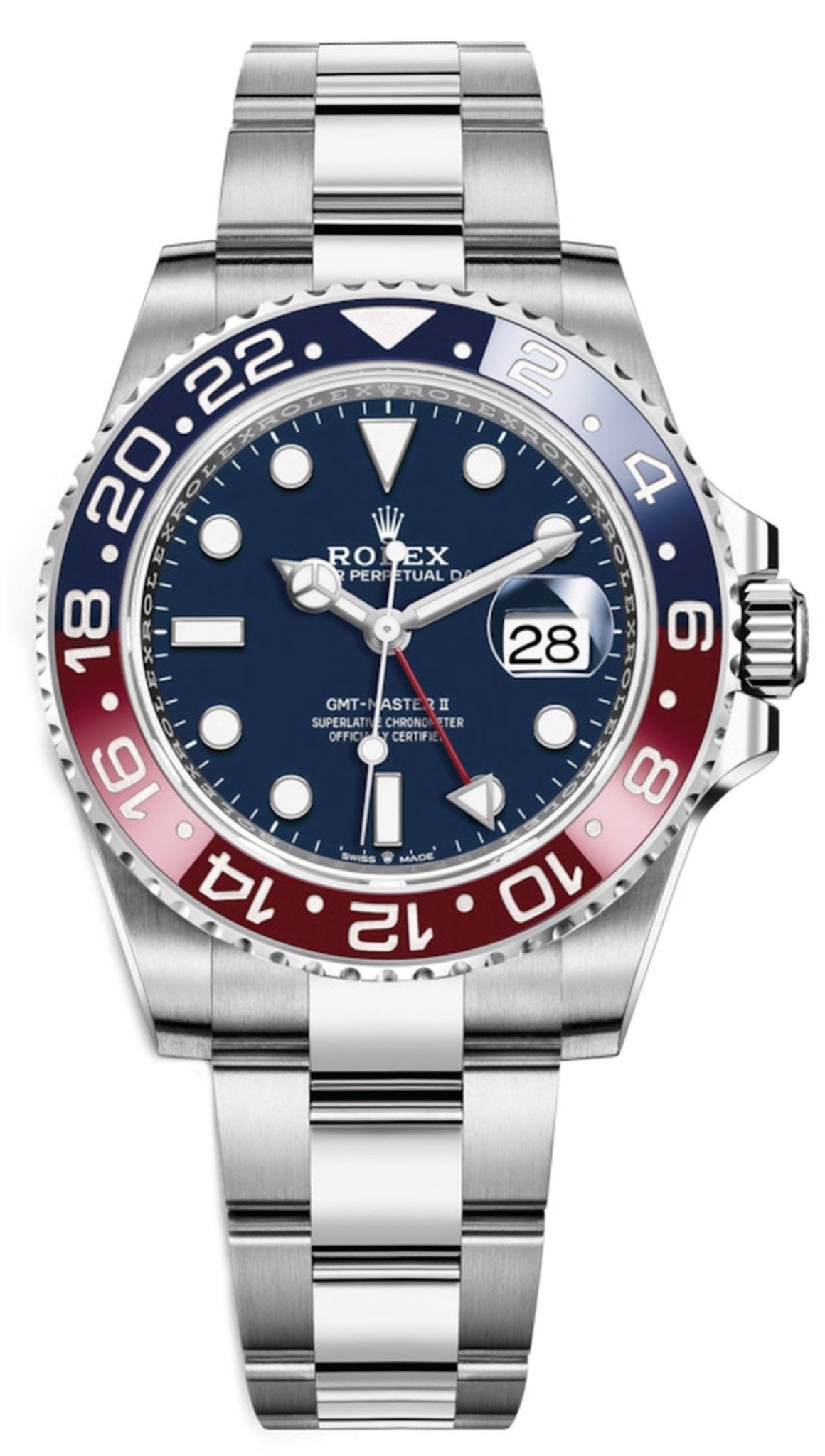 Rolex GMT Master II Automatic Chronometer Blue Dial Pepsi Bezel Watch M126719BLRO 0003 Automatic Movement 18kt White Gold Oyster Strap 40 mm Case