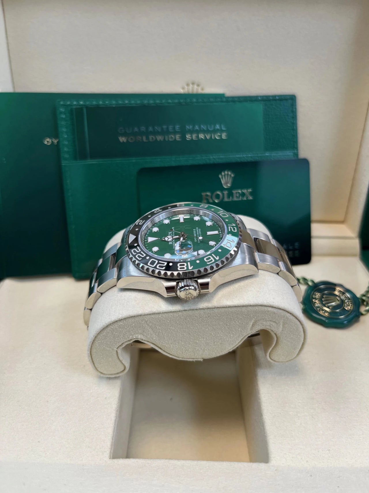 Rolex GMT - Master II Left - Hand 40mm 18K White Gold Green Ceramic Dial Green Black Cerachrom Bezel Oyster Bracelet (Ref 126729VTNR) - WatchesOff5thWatch
